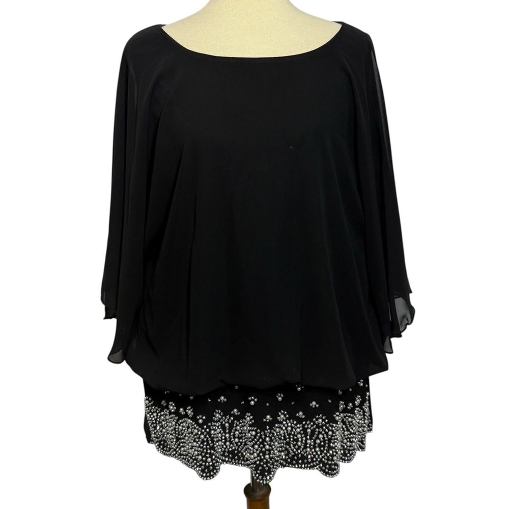 MSK Women’s Size 1X Black Chiffon Blouse with Embellished Hem